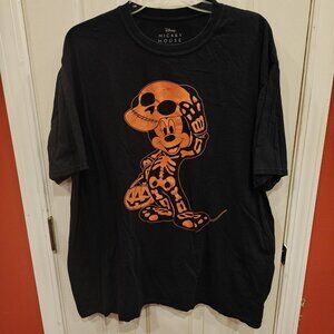 Disney Mickey Mouse Shirt Mens 2XL Black Skeleton Halloween Graphic Tee